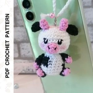Häkelanleitung Tiere Schlüsselanhänger: Kuh Amigurumi Stier, Mini Bauernhof Häkelanleitung • PDF in englischer Sprache von Dutor