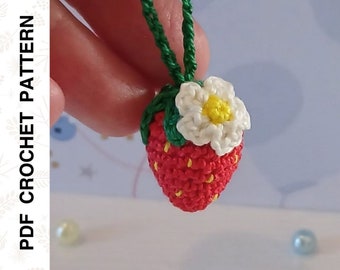 Crochet PATTERN Keychain Strawberry Fruit Amigurumi Plush Food Charm • PDF in English by Dutor