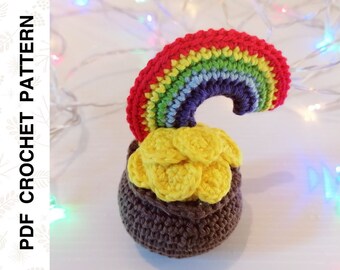Häkelanleitung: Goldschatz & Regenbogen Amigurumi • St Patrick's Day Dekoration (PDF)
