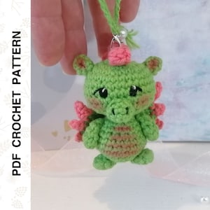 Crochet PATTERN Keychain Dragon Amigurumi Plush Bag Charm • PDF in English by Dutor