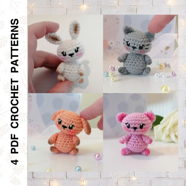 Crochet PATTERNS Cute Mini Bunny, Cat, Dog, Teddy Bear Amigurumi Animals • PDF in English by Dutor