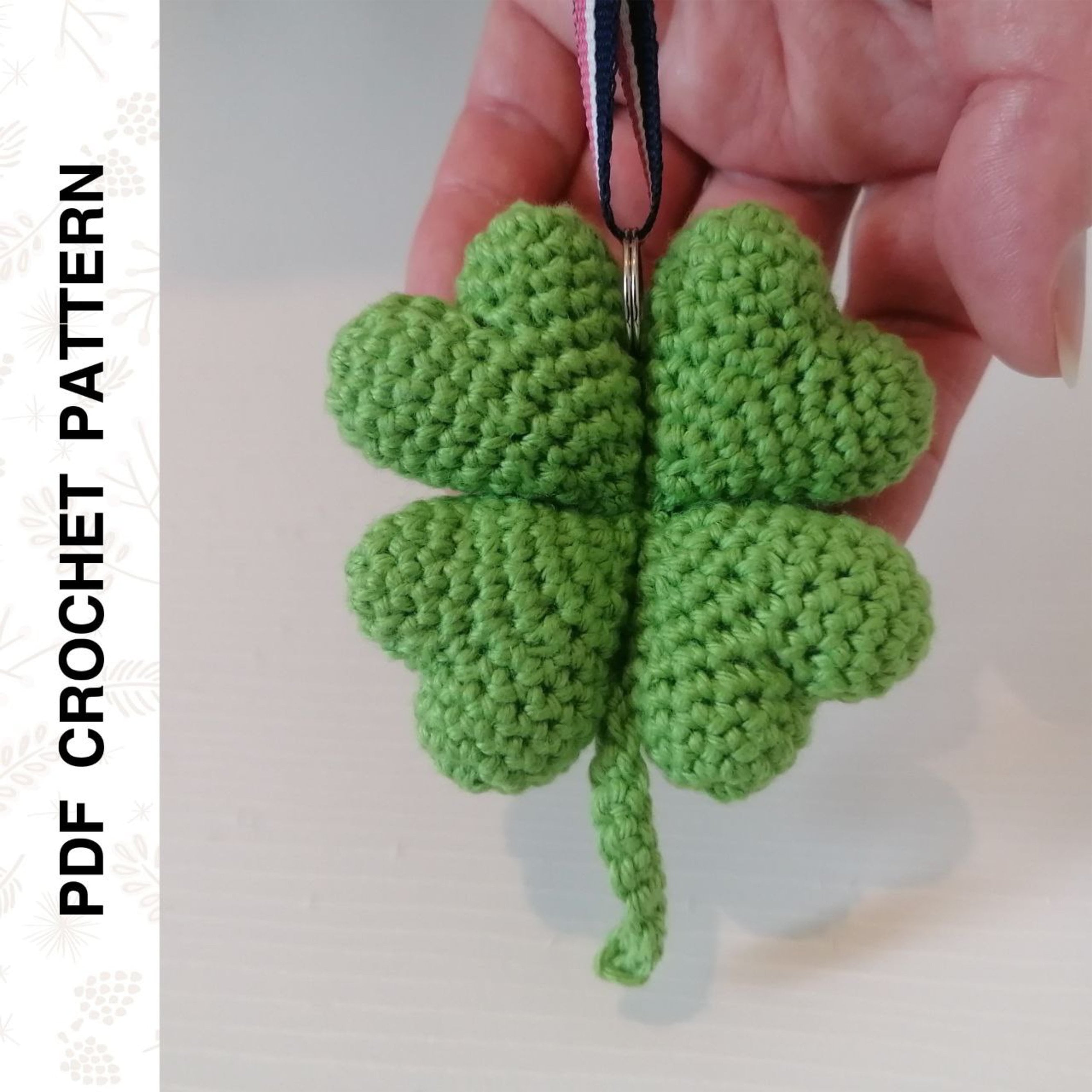 Crochet PATTERN Hanging Car Charm Four Leaf Clover PDF in English by Dutor  