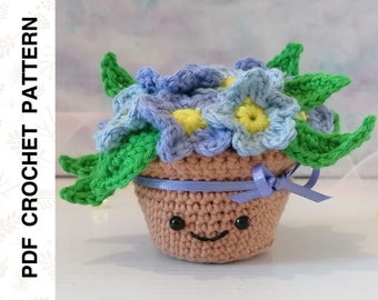 Crochet PATTERN Flower Bouquet Amigurumi Plant Pot Forget Me Not • PDF in English by Dutor