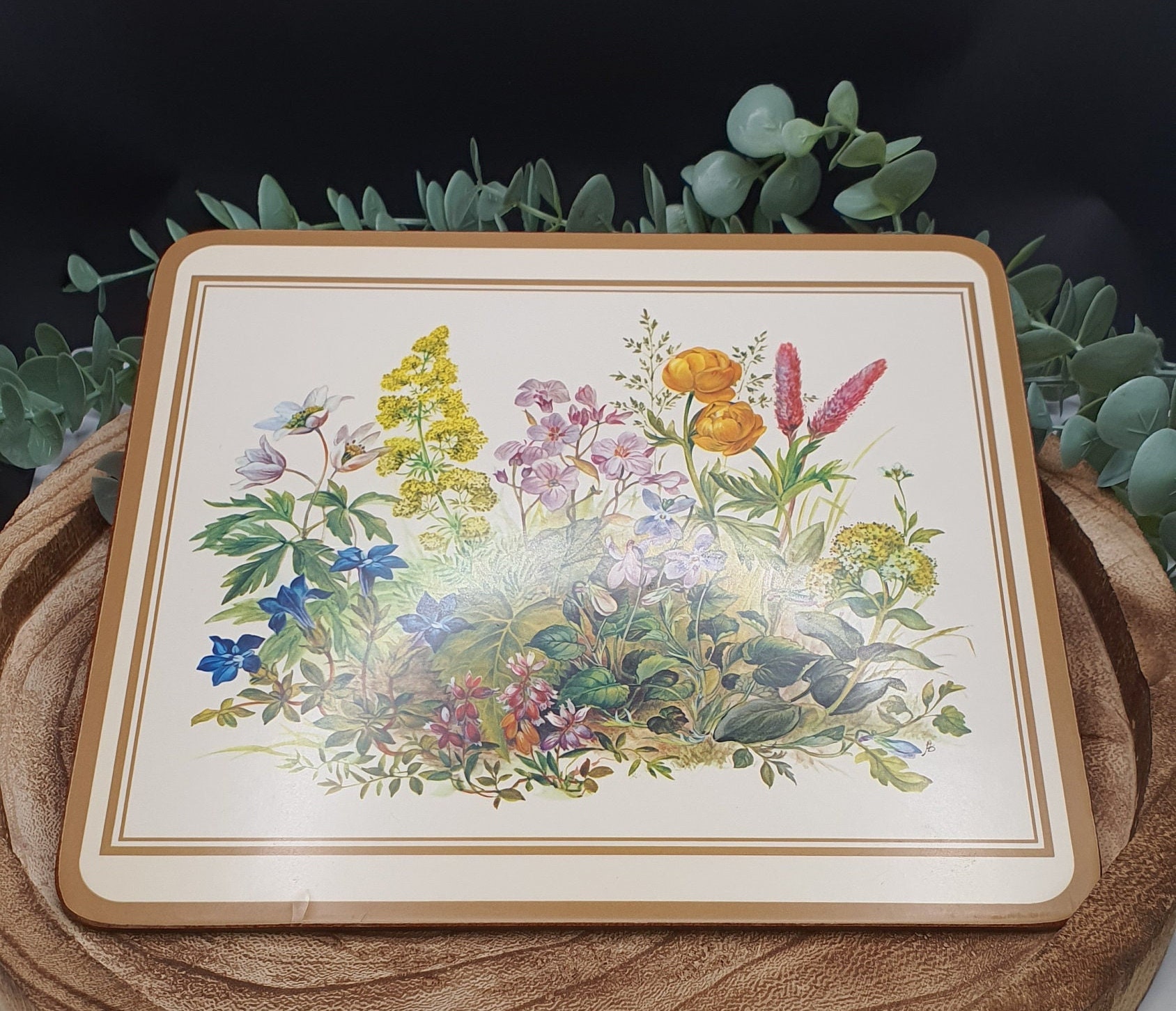 Set of Six Vintage Pimpernel Floral, English Garden/meadow Flowers Placemats/trivets With Cork