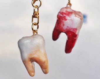 Teeth Keychain - Hand Made Clay Teeth Pendants - Grunge Keychain for Backpack, Purse, and More! Hand Sculpted Charm