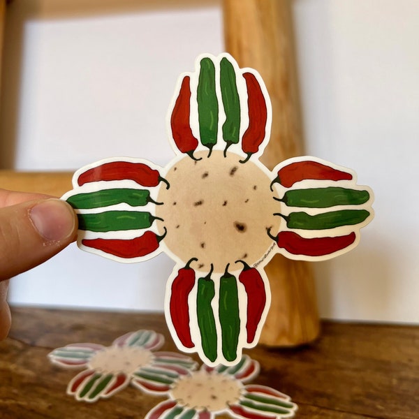Zia Sticker, Chile and tortilla sticker, New Mexico Sticker