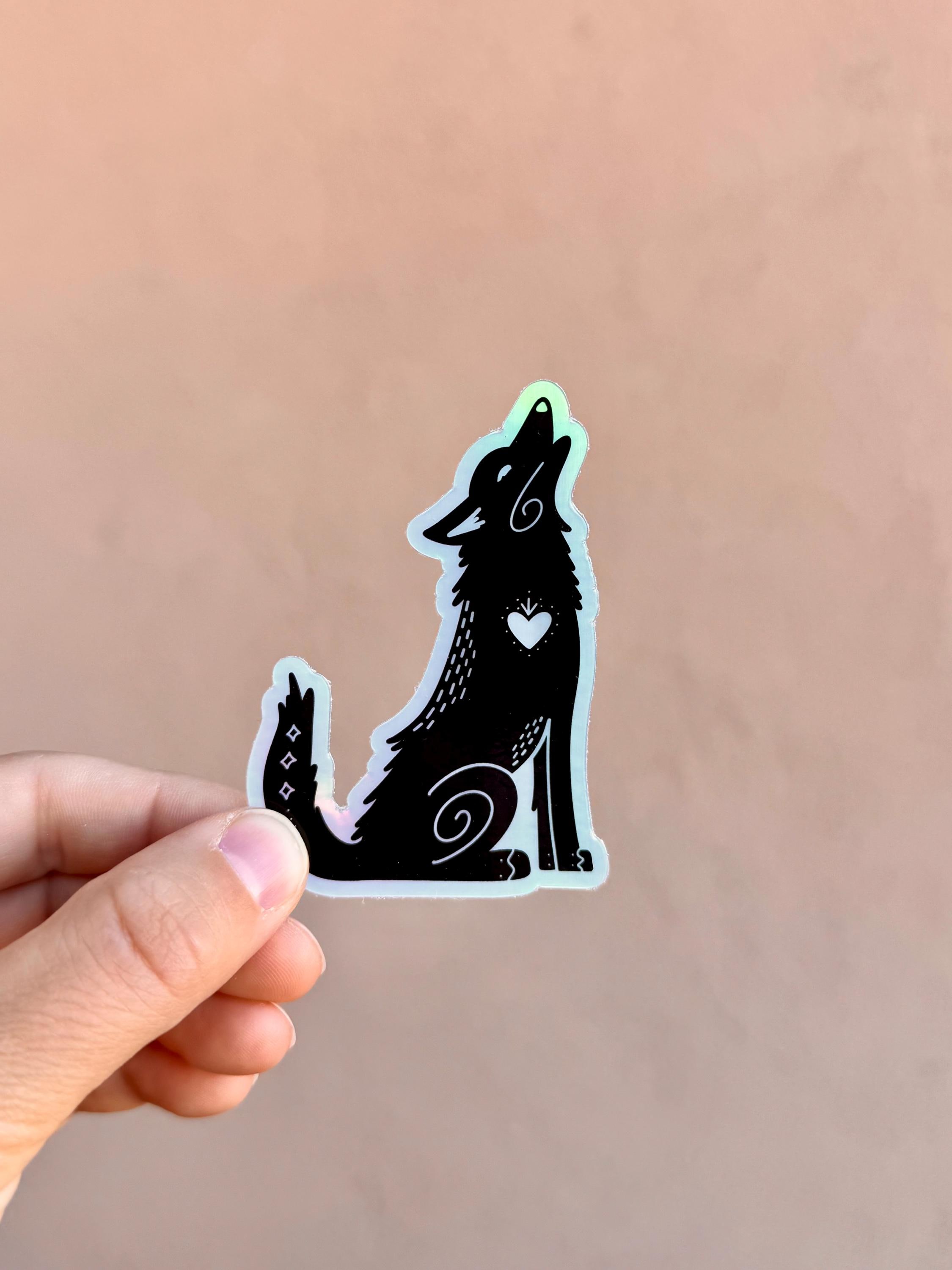 Folk Art Coyote Holographic Sticker - Etsy