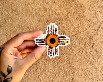 Zia Pressed Flower Sticker, New Mexico Floral Art