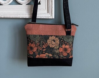 Kork-Geldbörse – Umhängetasche – florale Kork-Handtasche – nachhaltige Mode