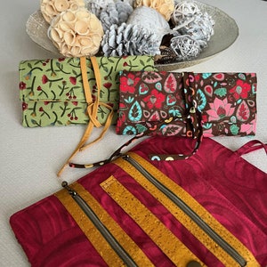 Estuche de viaje para joyas - Estuche enrollable con diseño floral - Estuche de algodón y corcho