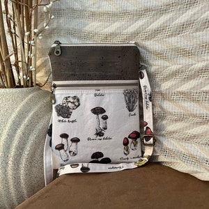 Phone Crossbody Purse - Cork & Mushroom Cotton - Small Phone Purse