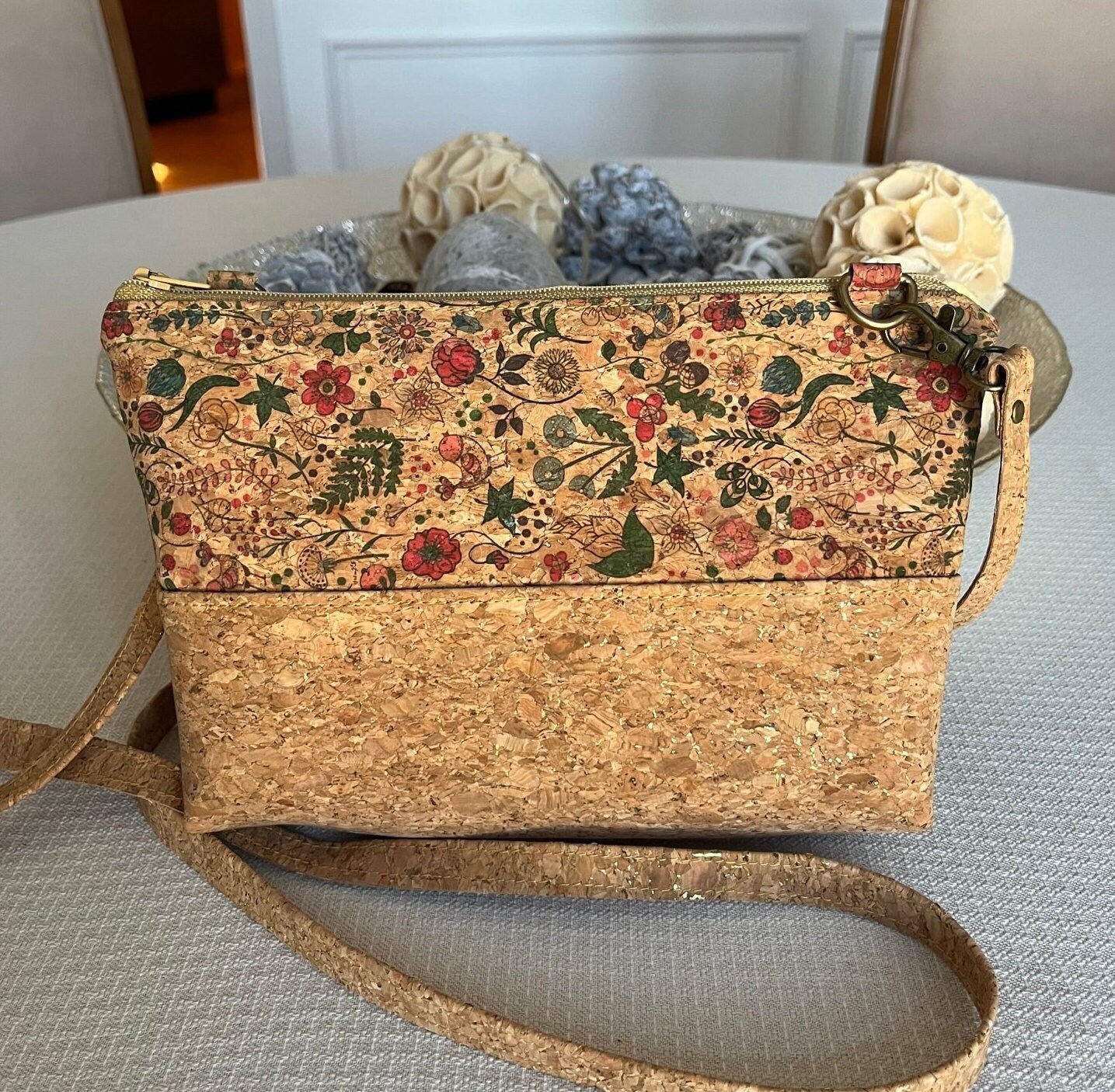 Natural Cork Crossbody Purse Floral Print Sustainable Gifts Etsy