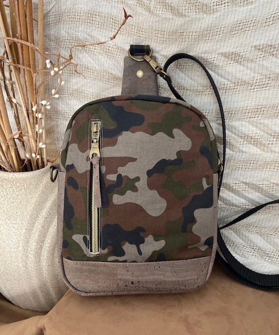 camo convertible mini backpack Camouflage Cork Convertible Sling Bag: Unisex Backpack Crossbody