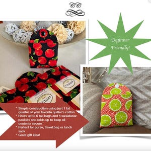 Patrón de cartera para bolsitas de té y edulcorante con video - Patrón de cartera para té en PDF - Video paso a paso