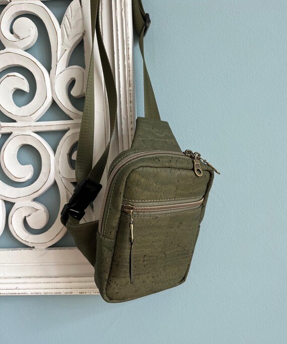 Olive Green Cork Mini Sling Cork Cotton Backpack Frontpack Sling Etsy