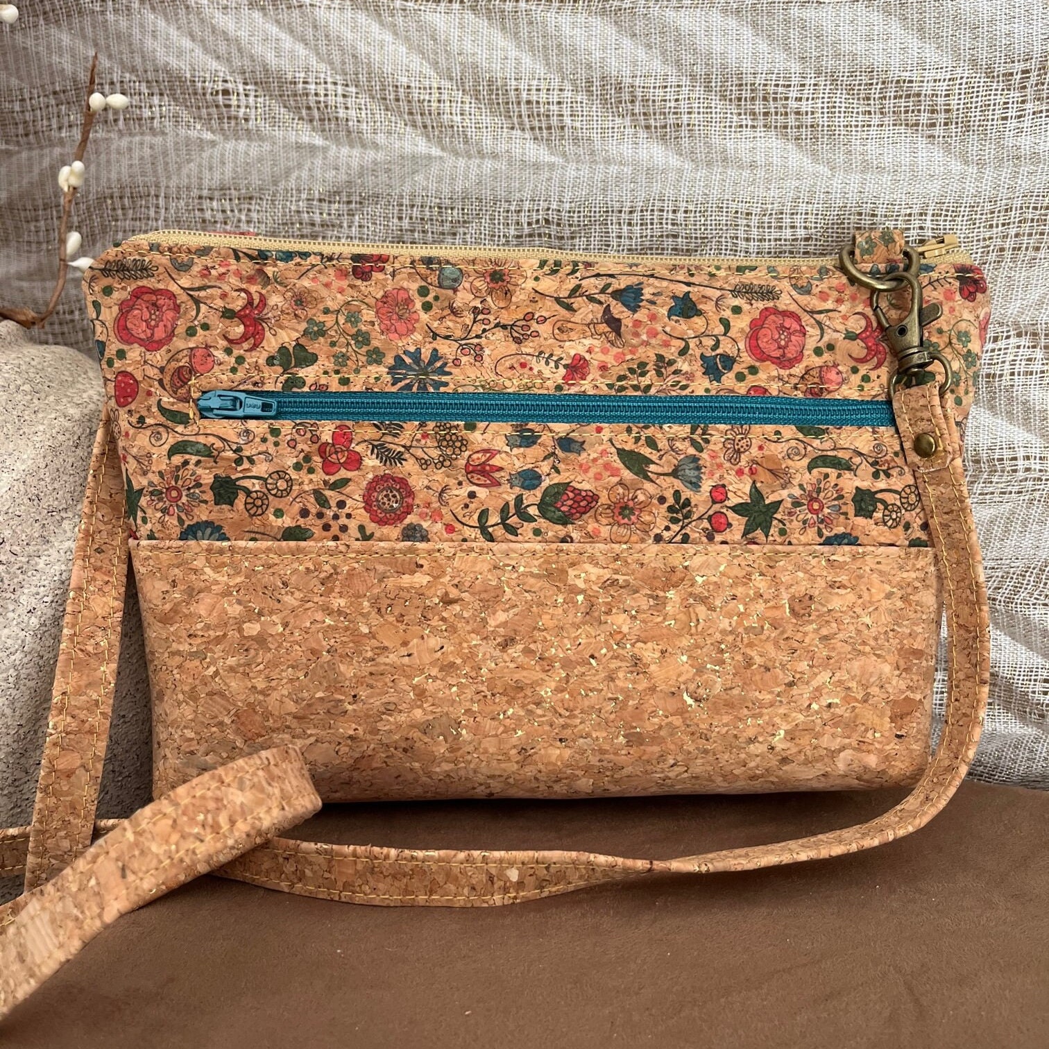 Natural Cork Crossbody Purse Floral Print Sustainable Gifts Etsy