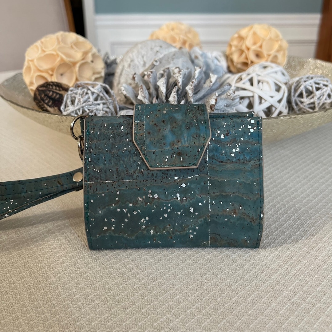Teal Cork Key Fob Wallet Minimalist Wallet Sustainable Gifts Etsy