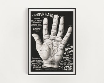 Open Hand-Palmistry Hand Art Print-Vintage-Fortune Telling-Palm Reading-Chiromancy Print