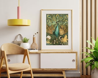 Peacock Art Nouveau WALL ART PRINTABLE Vintage Eclectic Print