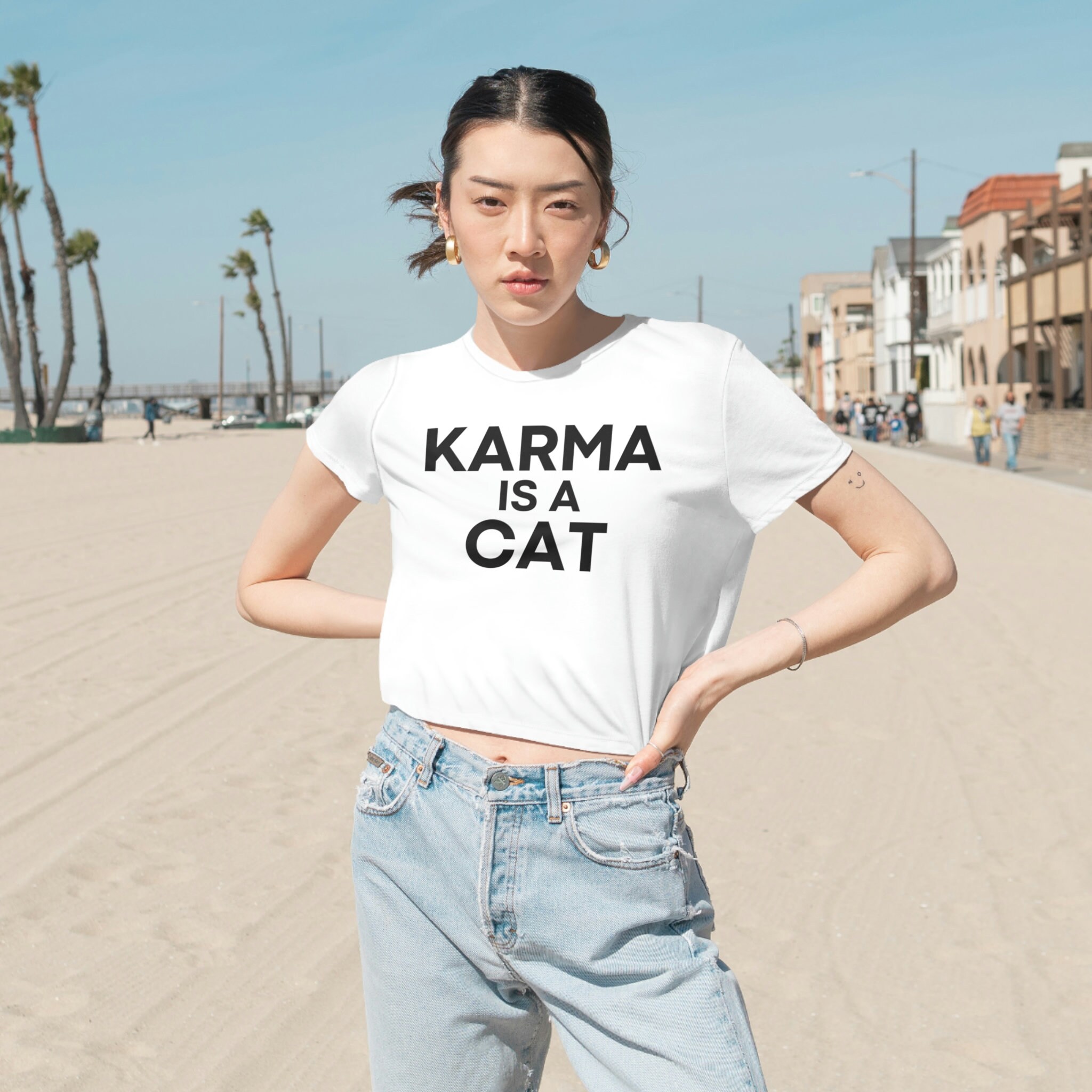 Karma is a Cat Taylor Crop Top Shirt, Taylor Flowy Cropped Tee