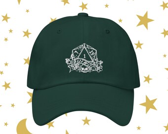 D20 Die White Embroidered &quot;Roll Well&quot; Classic Dad Hat | Dungeons & Dragons Merch | DND, RPGs, Cosplay and Fantasy Lovers |  Yupoong 6245CM