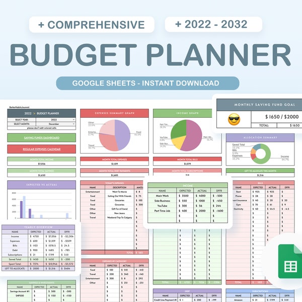 Monthly Budget Spreadsheet for Google Sheets, Budget Tracker, Bill Calendar, 2023 Finance Sheet, Yearly Budget, Weekly Income Budget Planner