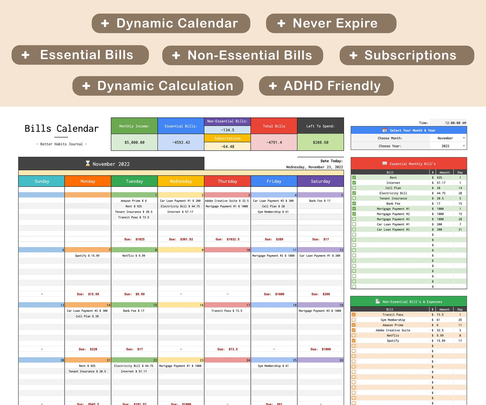 Bills Calendar Spreadsheet Google Sheets, Debt Bill Payment Tracker