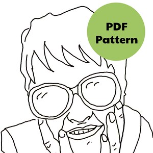 Embroidery Pattern, Lady In Sunglasses, Portrait, Line Drawing