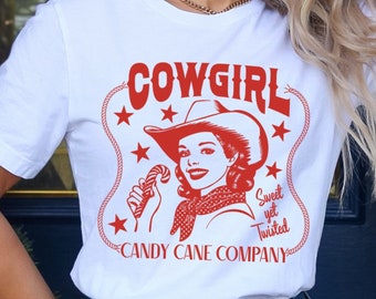 Retro Cowgirl Christmas PNG Sublimation Digital Download, Cowgirl Candy Cane Holiday Design,  Vintage Country Christmas Girl Clip Art