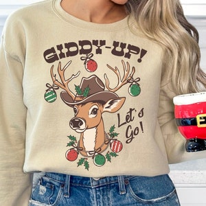 Retro Cowboy Rentier PNG Sublimation Digital Download, Giddy-Up Let's Go, Western Rentier, Vintage Country Weihnachten, Santa's Rentier