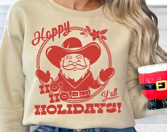 Retro Cowboy Santa PNG Sublimation Digital Download, Western Christmas Santa Cowboy, Vintage Country Christmas Clip Art, Ho Ho Holidays