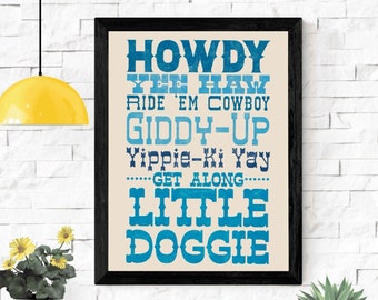 Cowboy Sayings Blue Wall Art PDF, Printable Western Décor, Cowboy Phrases, Country Aesthetic, Kids Room Poster, Nursery, Baby Shower Gift