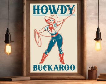 Country Western Cowgirl Howdy Buckaroo Aesthetic Wall Art Printable PDF