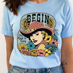 Cowgirl rétro PNG en téléchargement numérique, expression positive, dicton motivant, citation inspirante, art de style country western
