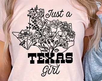 Retro Texas Cowgirl PNG Sublimation Digitaler Download, Texas Wildblumen, Texas State Umriss, nur ein Mädchen aus Texas, Country Western Girl Design