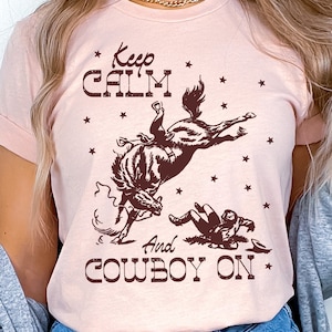 Retro Western Cowboy PNG Sublimation Digitaler Download, Cowboy stark, Ruhe bewahren, weitermachen, positiver Satz, Inspirationszitat