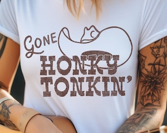 Retro Cowboy Digital File - Gone Honky Tonkin - Vintage Western Design with Western Cowboy Hat, Sublimation, DTG, Printable, SVG Cut Files