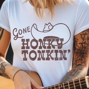 Retro Cowboy Digital File - Gone Honky Tonkin - Vintage Western Design with Western Cowboy Hat, Sublimation, DTG, Printable, SVG Cut Files