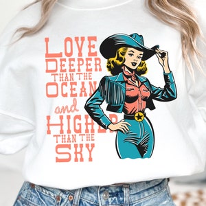 Cowgirl rétro PNG en téléchargement numérique, expression positive, citation d'amour édifiante citation d'amour inspirante, art country western bohème