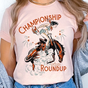 Retro Cowgirl Rodeo Roundup Design - Wild West Art, Instant Download - Great for Sublimation, DTG,  Cut Files - PNG and SVG Formats