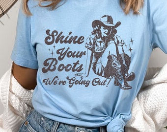 Retro Cowgirl "Shine Your Boots" PNG Instant Digital Download Sublimation, SVG Vintage Western T-shirt Graphic, Cowboy Tee Sublimation File