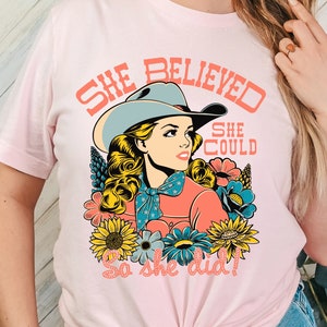 Retro cowgirl PNG-sublimatie digitale download, geloof in zelfpositieve zin, inspirerend citaat, countrywestern, vrouwelijke empowerment