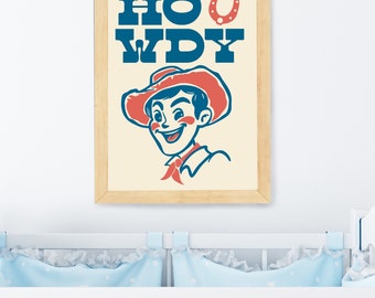 Howdy Cowboy Western Wall Art Printable PDF Decor for Baby Boy Nursery Country Theme Gift
