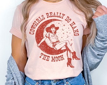 Retro "Cowgirls Really Do Hang The Moon" PNG Instant Digital Download for Sublimation, Vintage Western Style Design File, Western Graphic
