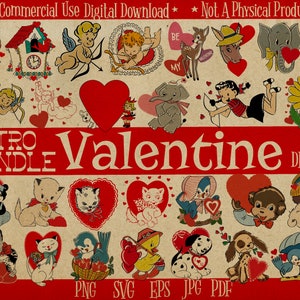 Retro Valentine's Day PNG Digital Download Bundle for Sublimation, Set of 40 Vintage Valentine PNG Files for Print On Demand, Retro Clipart