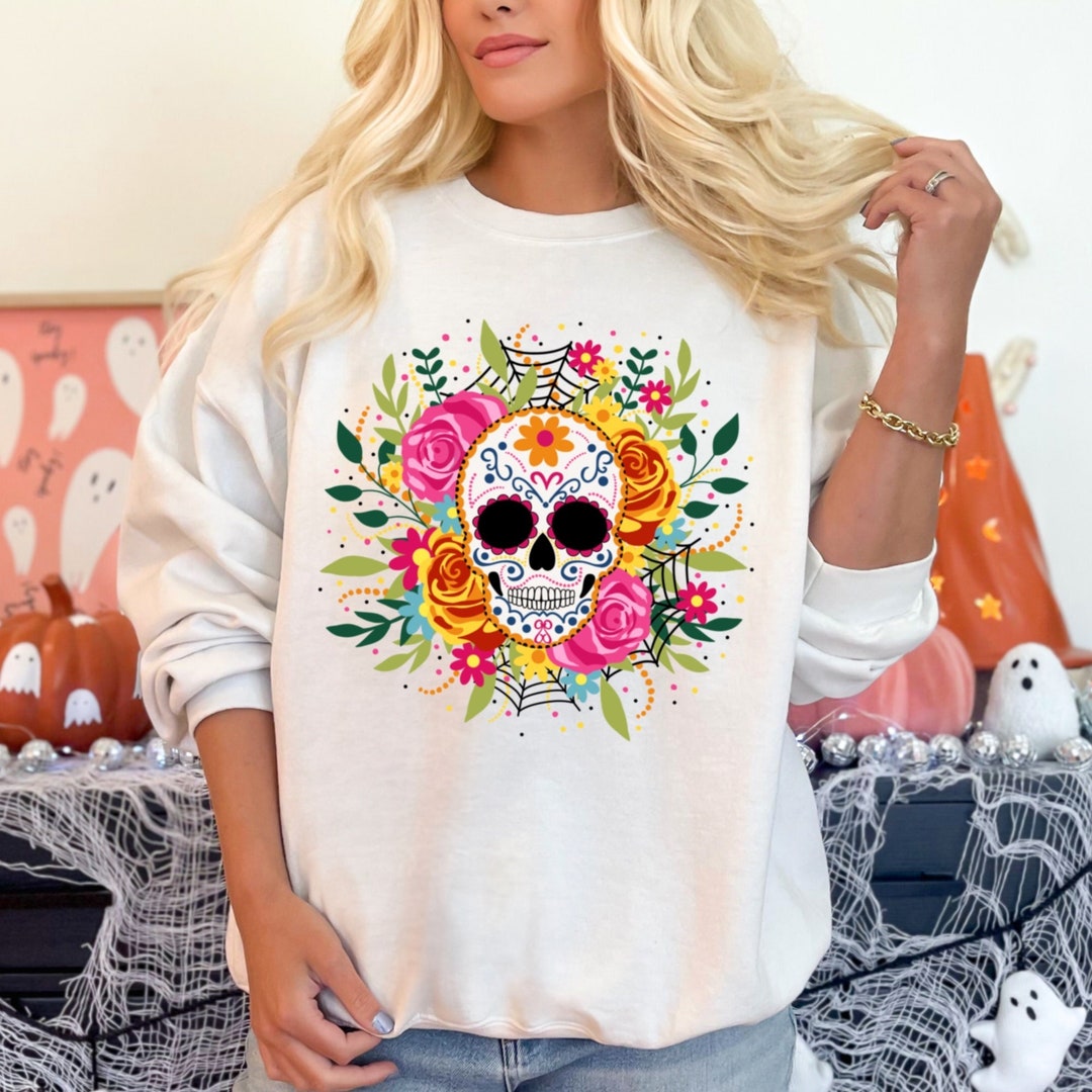Bright Floral Sugar Skull PNG - Day of the Dead PNG Sublimation Digital ...