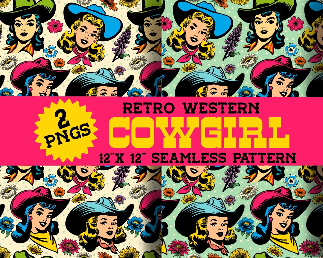 Red Western Repeat Pattern Retro Cowgirl Seamless Repeat Pattern PNG Sublimation Digital Download ...