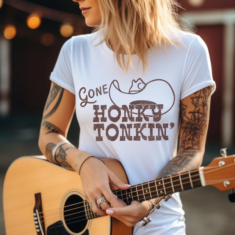 Gone Honky Tonkin' retro cowboy western digital download with cowboy hat and western style fonts