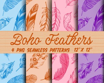 Retro Boho Western Feathers Seamless Repeat Pattern PNG Sublimation Digital Download, Vintage Western Cowgirl Design, Country Home Decor