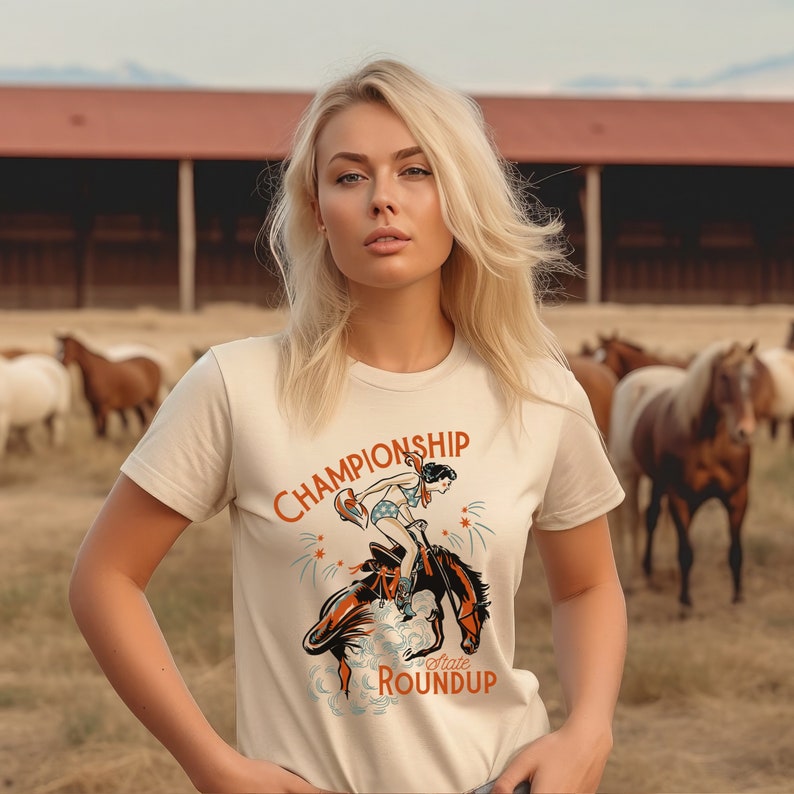 Retro Cowgirl Rodeo Roundup Design - Wild West Art, Instant Download - Great for Sublimation, DTG,  Cut Files - PNG and SVG Formats